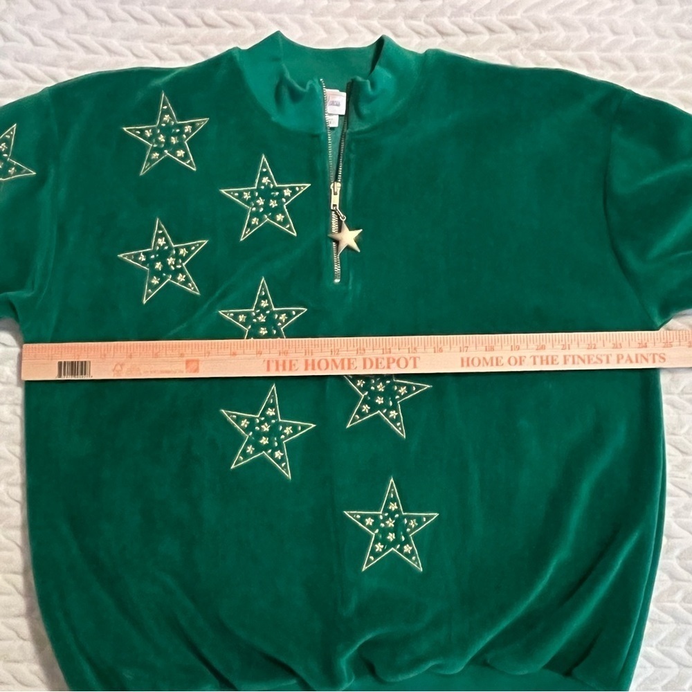 Neiman Marcus Vintage Green Velour Sweatshirt quarter zip Size XL Embroidered - Picture 11 of 16